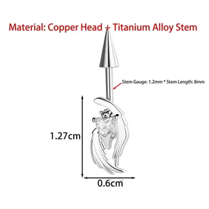 Detailed heart-shaped winged piercing jewelry with 1.2mm titanium rod and measurements