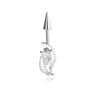 F136 titanium alloy angel wing piercing jewelry with heart zirconia and silver spike top