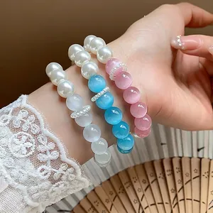 Elegant sweet pearl and colorful cat-eye bead bracelets for women fashion jewelry