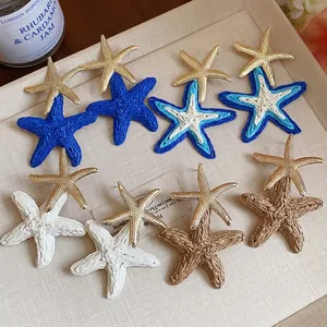 Handmade Raffia Woven Starfish Stud Earrings With 925 Sterling Silver Earring Post Women Vacation Boho Alloy Jewelry