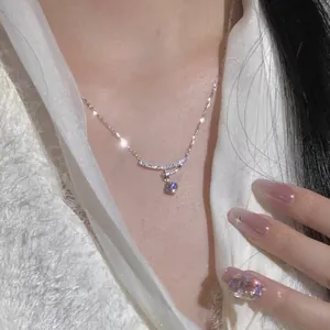 Korean Ins Style Zirconia Round Pendant Necklace Copper Elegant Clavicle Chain Fashion Jewelry Women Commute Accessories