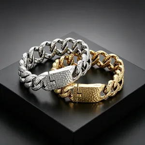 Herren Schwerer Edelstahl Gehämmert Panzerkette Armband Streetwear Hip Hop Breit Texturiert Schmuck Zubehör Gold Silber