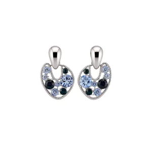 Eleganti orecchini vintage in argento con intarsio in cristallo blu e design rotondo