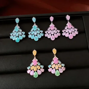 Luxurious 14k gold plated silver teardrop zircon earrings in various vibrant colors.