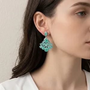 Vintage 14k gold plated drop earrings with turquoise stones and clear zircons for women