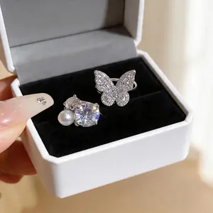 Eleganti orecchini a clip a farfalla in zircone per orecchie non forate in scatola