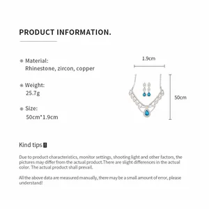 Spécifications détaillées de l'ensemble de bijoux avec zircons bleus en goutte d'eau