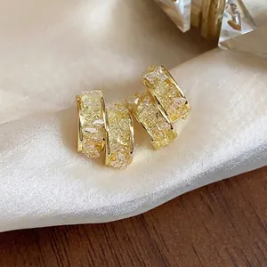 Elegant 14k gold plated stud earrings featuring crushed glass stones for women
