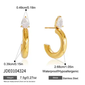 Detailed dimensions and weight of teardrop zircon C-shaped stainless steel earrings