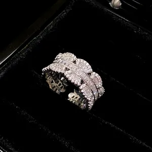 Elegant silver-tone lace open ring with pave cubic zirconia set in black velvet box