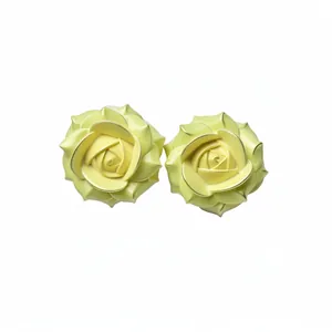 Elegant light yellow resin rose flower stud earrings with sterling silver needles