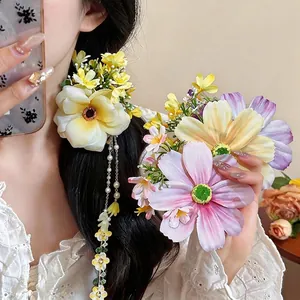 Pince à Cheveux Bec de Canard en Tissu Fleur Douce Épingle à Cheveux Florale Fait à la Main Élégante Accessoires de Coiffure Mode pour Femmes Quotidien Mariage Fête