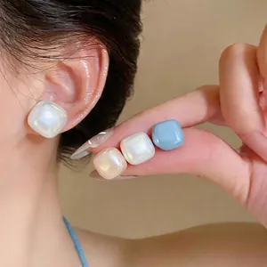 Geometric Stud Earrings With 925 Sterling Silver Earring Post Artificial Pearl Korean Minimalist Lightweight Luxury Women Jewelry