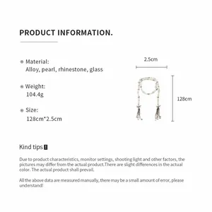Detailed product info for extra long beaded pearl necklace with bowknot accents
