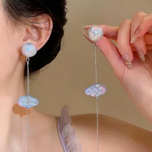 Orecchini a Goccia con Nappina Nuvola Cangiante Perno Argento Sterling 925 Gioielli in Acrilico Perla Artificiale Donna