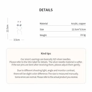Specifiche dettagliate del prodotto per orecchini a nuvola con nappe e dimensioni