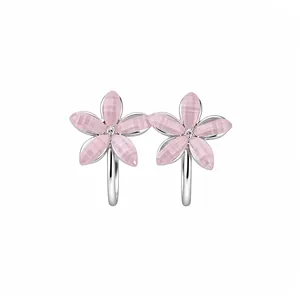 Elegantes pendientes de aro con flores de resina rosa, pétalos facetados y cristal