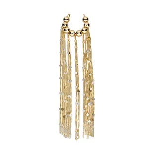 Elegante lange goldene Quasten-Ohrclips mit Perlen und Pailletten für Damen
