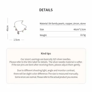Detail specifications for pearl necklace with heart and butterfly zircon stone charms