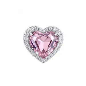 Elegant silver-tone halo ring featuring a vibrant pink heart-shaped zircon centerpiece