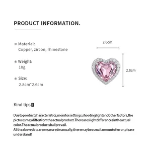 Detail view of elegant pink heart zircon ring with dimensions and material specifications