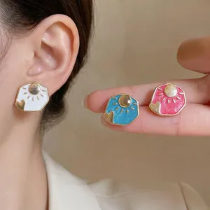 Asymmetric Heart Sun Moon Stud Earrings With 925 Sterling Silver Earring Post Alloy Enamel Gold Plated Elegant Women Jewelry