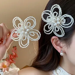 Elegante fermaglio per capelli a fiore di perle per donna, stile francese e dettagli raffinati
