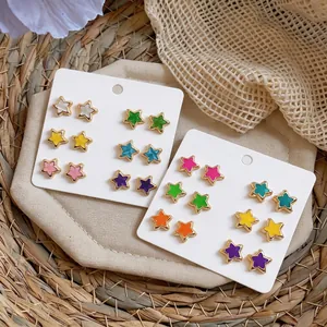 Vibrant set of colorful star-shaped stud earrings featuring multiple dopamine hues