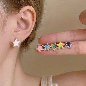 Colorful star-shaped stud earrings with S925 silver needles for women