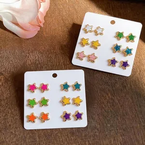Colorful dopamine star stud earrings set with multiple bright colors for women