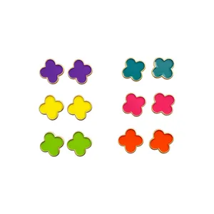 Vibrant colorful clover stud earrings set with dopamine style for women accessories