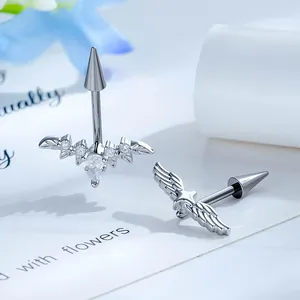 F136 Titanlegierung Engelsflügel Stachel Innengewinde Ohrstecker Strass Knorpel Ohrpiercing Schmuck Für Damen Herren
