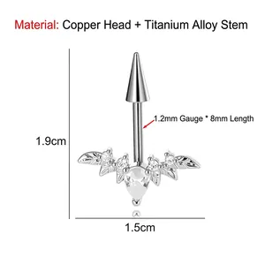 Silberner Engel-Flügel Titan-Körper-Piercing mit klarem Zirkonia und Spitze