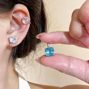 Fashion Round Zirconia Ear Cuff For Women No Piercing Copper Geometric Ear Clip Dopamine Style Minimalist Jewelry Gift