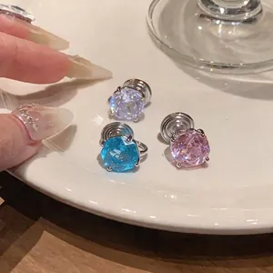 Elegant round zircon ear clips in multiple colors for non-pierced ears with high shine