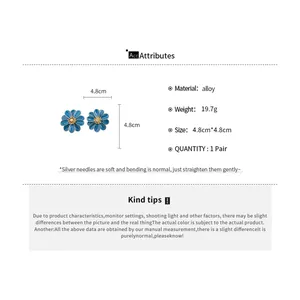Detailed specs for blue drip oil flower earrings including weight and size attributes