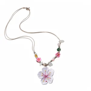 Sweet 3D cherry blossom beaded necklace with colorful floral accents for girls
