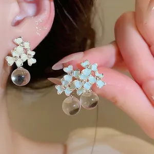 French Drip Oil Resin Flower Stud Earrings For Women Rhinestone Floral Jewelry With 925 Sterling Silver Earring Post