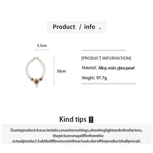 Retro double-layer pearl flower necklace with alloy resin specs and 50cm length