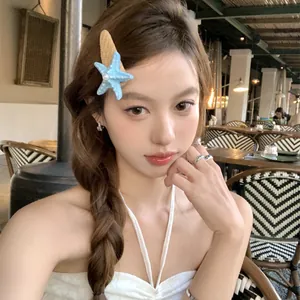 Resort-Stil 3D Seestern Haarklammer Mit Künstliche Perle Bast Handgefertigt Seite Pony Clip Damen Urlaub am Meer Haarschmuck