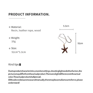 Specifications and dimensions for this vintage resin starfish pendant leather rope necklace