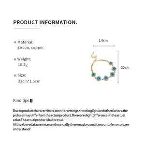 Spécifications détaillées du bracelet en zircon floral avec les mesures de taille