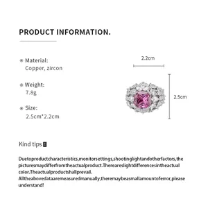 Macro detail of pink zircon square ring with dimensions 2.5cm by 2.2cm and 7.8g weight