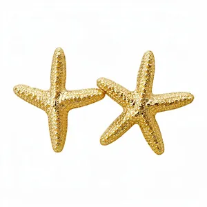 Elegant gold starfish stud earrings with textured finish and vintage luxury style
