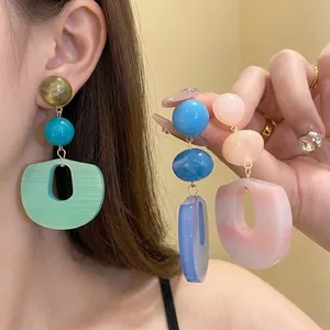 Chic colorful acrylic geometric drop earrings for women with a romantic summer vibe.