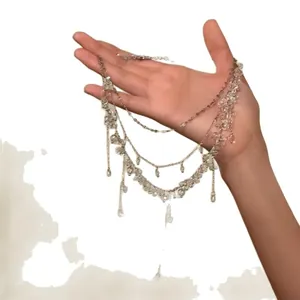Elegant sweet multi-layered white and pink beaded choker necklace for women aesthetic style