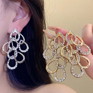 Luxury Alloy Twisted Water Drop Drop Earrings With 925 Sterling Silver Earring Post Gold Silver Rhinestone Fashion Jewelry For Women