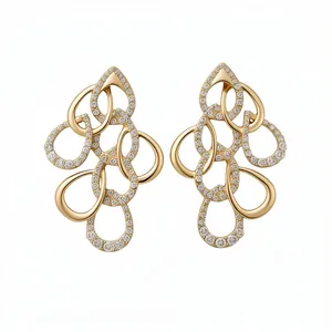 Elegant gold water drop earrings with sparkling pavé-set stones for women