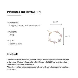 Detailed specification view of floral mother-of-pearl bracelet with dimensions and material info