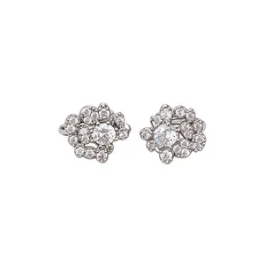 Sparkling cubic zirconia round ear clips for women, luxury silver-tone jewelry accents